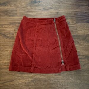 Free People Rust Red Corduroy Zip-Front Mini Skirt